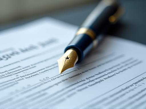 Close-up of a high-end fountain pen on a legal contract